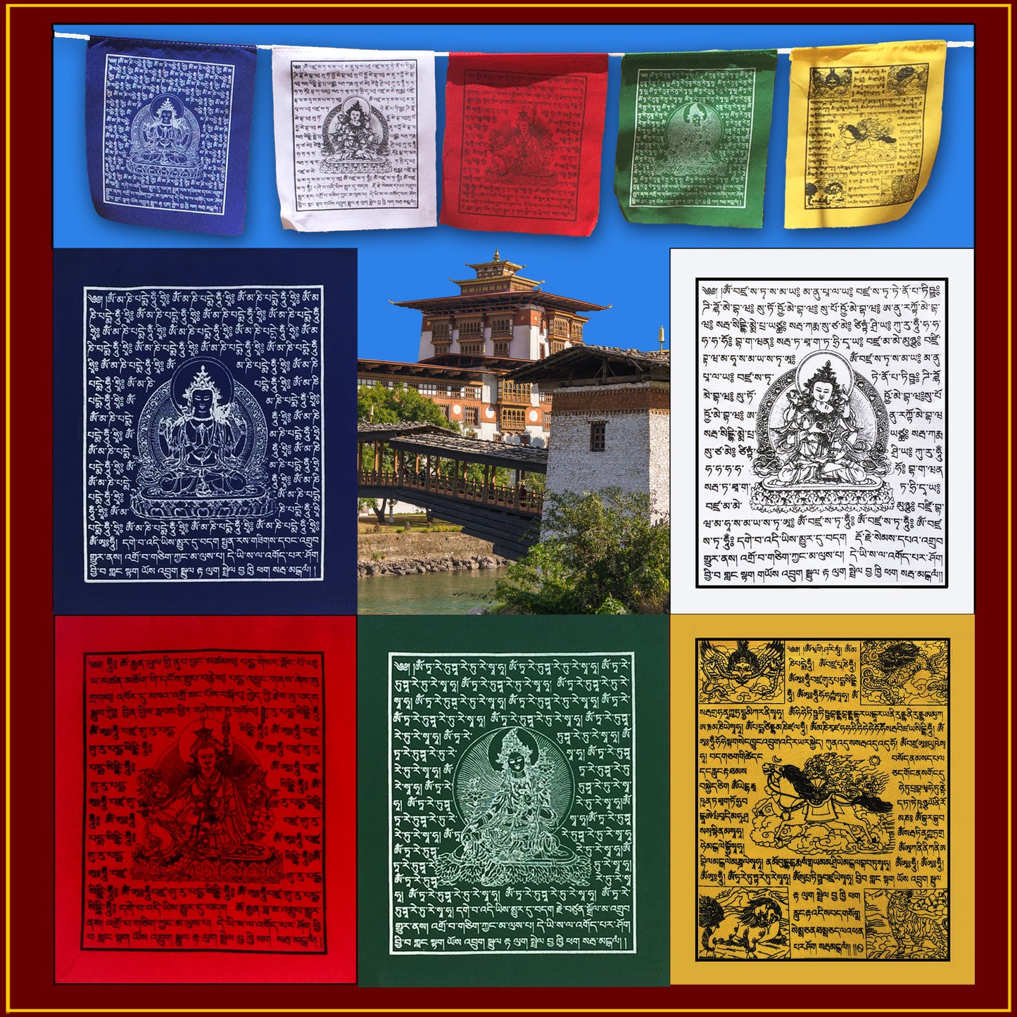 Mini Prayer Flag - Set of 5 on Rope<br>2.5 ft Long