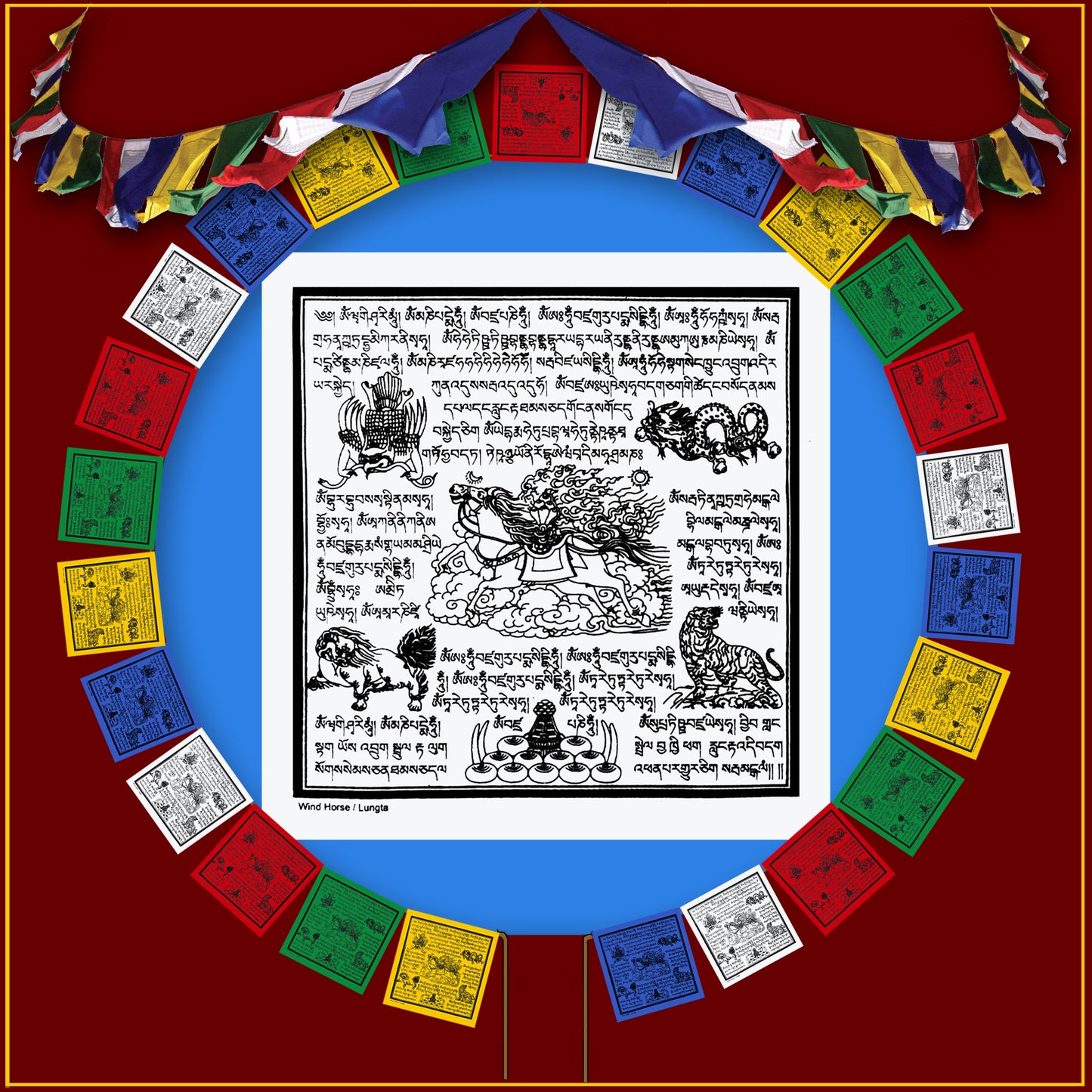 Wind Horse Prayer Flag Set of 25 (18 Ft)