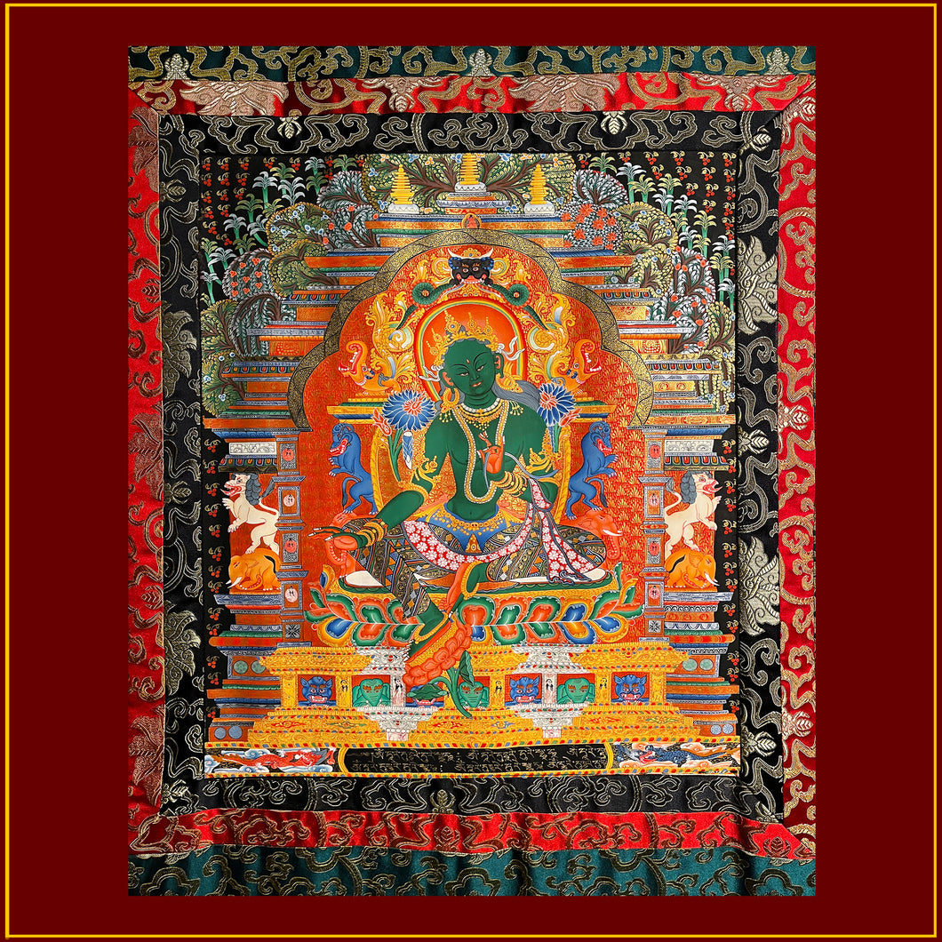 Green Tara Thangka Painting - Newari Style
