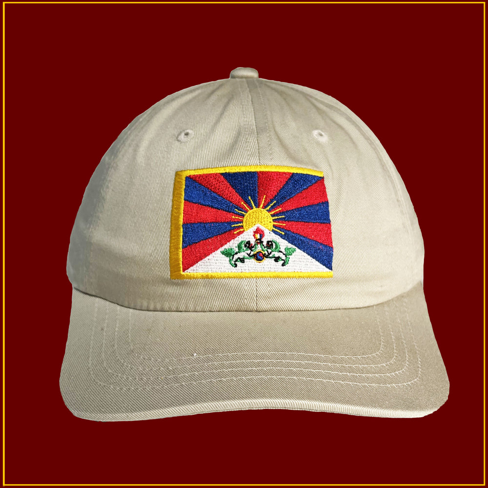 Tibetan National Flag - Adjustablt Stone-colored Cap